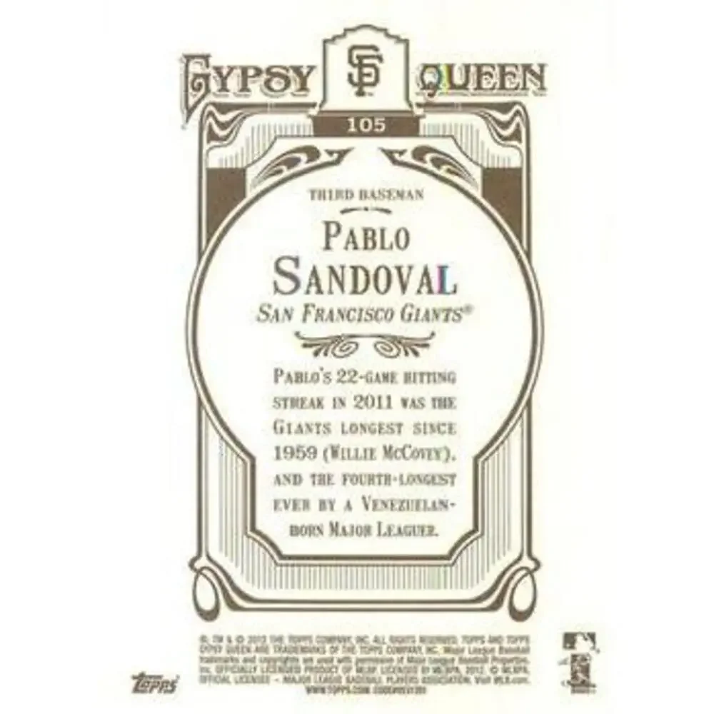 2012 Topps Gypsy Queen Pablo Sandoval # 105 San Francisco Giants
